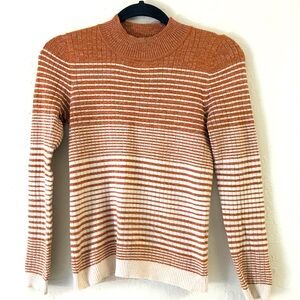 Heartloom Stripped Fitted Metallic Sweater XS Brown Cream Stretch Ribbed